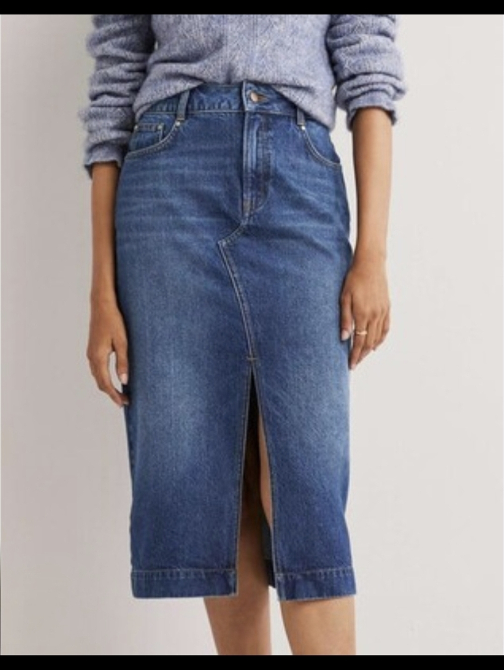 Boden Denim Midi Skirt in Blue
